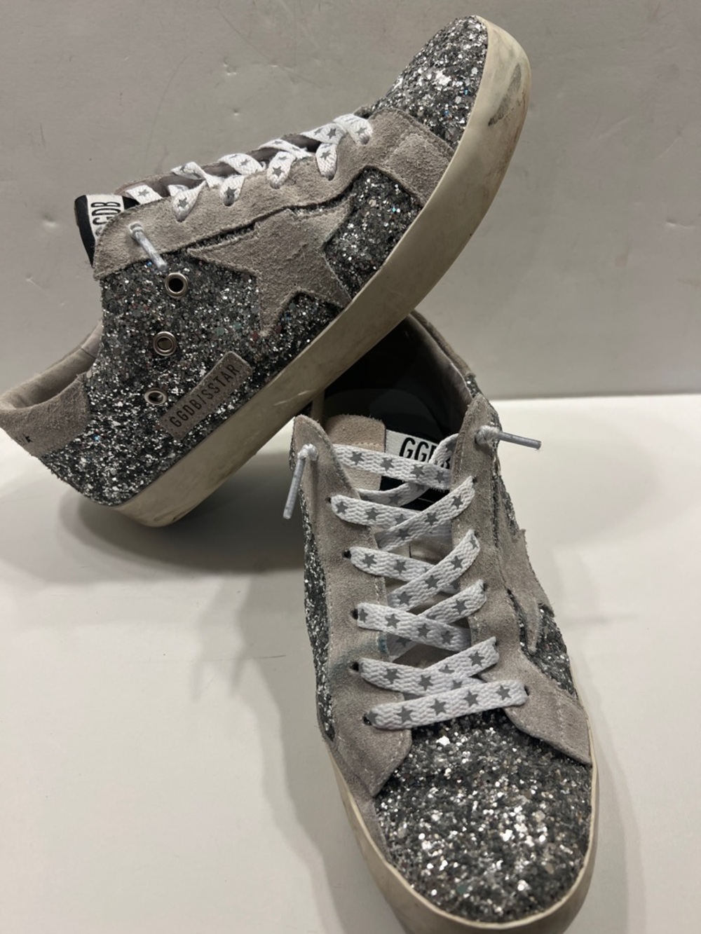 Golden Goose Gray Silver Glitter Low-Top Sneakers